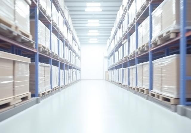 Clean warehouse aisle with neatly stacked LTL pallets